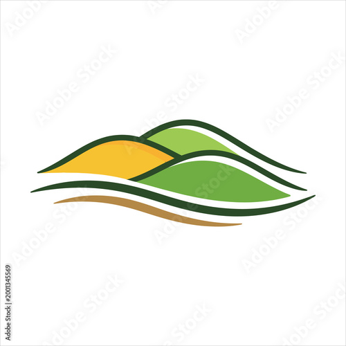 Rolling agricultural fields with natural landscape contours during daytime Vector Illustration Isolated on white background