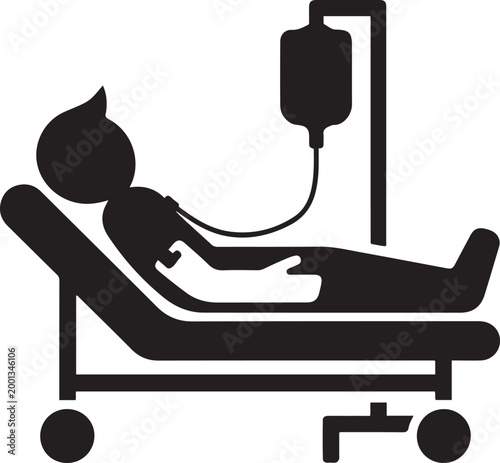 donor lies on a gurney and blood transfusions illustration icon. Medicine icon. Element Patient silhouette icon. logo Vector Black silhouettes