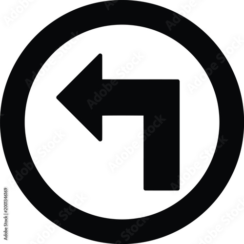 Turn left mandatory direction sign, traffic sign indicating left turn only or required turn, road navigation symbol