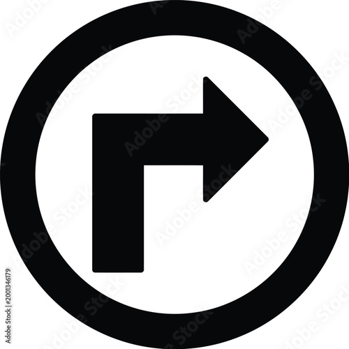 Turn right mandatory direction sign, traffic sign indicating right turn only or required turn, road navigation symbol