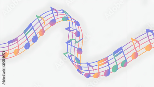Colorful Musical Notes Flowing on Staff Lines Abstract Gradient Design White Background