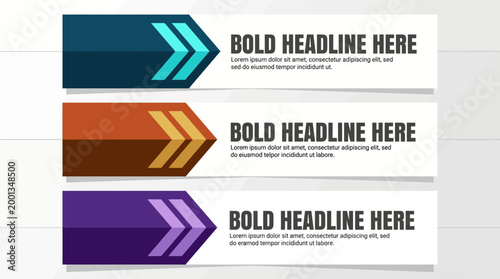 A template graphic with three colorful arrows and bold headline text for infographics or presentations