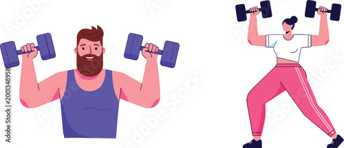People Lifting Dumbbells for Fitness, Gym, and Exercise Designs, Illustrations, and IconsPeople Lifting Dumbbells for Fitness, Gym, and Exercise Designs, Illustrations, and Icons