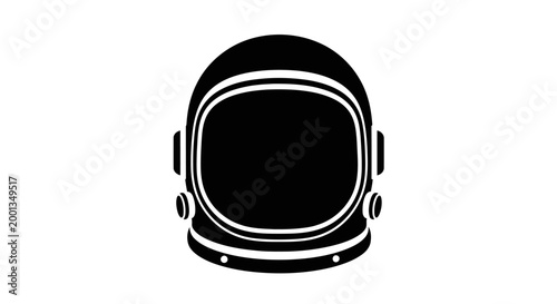 A black and white illustration of an astronaut helmet
