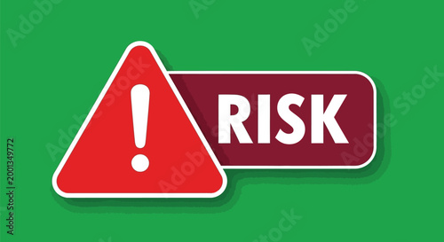 Red hazard triangle warning sign displaying the word risk illustration