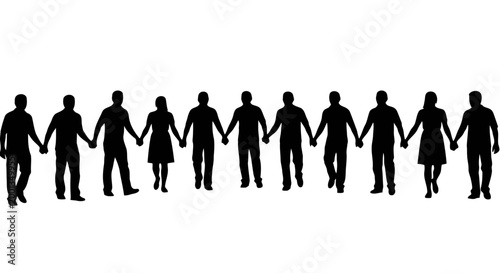 A group of people holding hands in a line