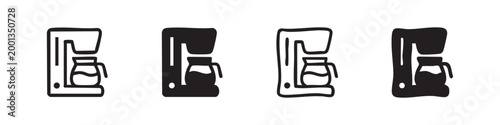 Automatic Drip Coffee Maker Icons in Sketch and Solid Versions for Morning Beverage and Cafe Graphics