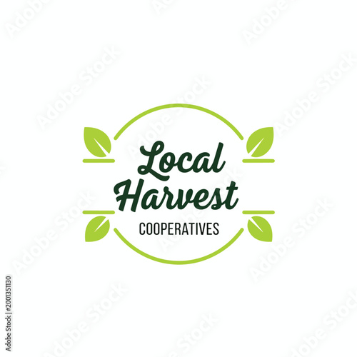 Local Harvest Cooperatives Logo Design with Green Leaves and Circle Frame.