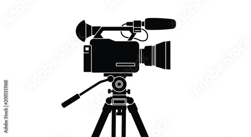 video camera silhouette on tripod black and white isolated high quality professional detailed modern elegant stylish clean crisp vibrant colorful