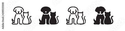 Dog and cat, icons in outline and silhouette