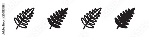 Leaf branch, icons in outline and silhouette