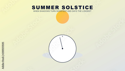 Illustration of summer solstice with clock and sun Vector