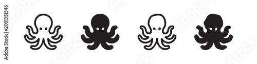 Octopus, icons in outline and silhouette