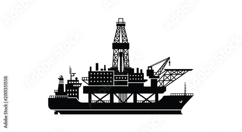 oil rig platform silhouette black and white isolated on white background high quality professional detailed modern elegant stylish clean crisp