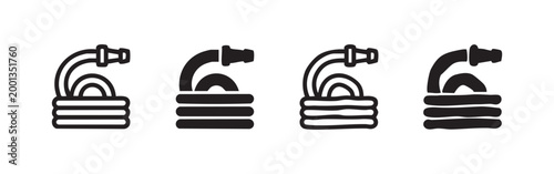 Garden hose icons: outline, solid, outline with detail, and rough solid.