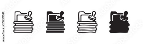 Document and stamp icons: outline, solid, outline with detail, and rough solid.