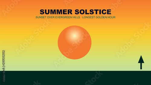 Captivating summer solstice sunset over evergreen hills Vector
