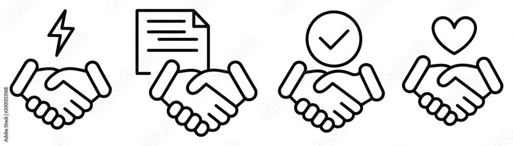 Fototapeta premium Handshake icon set, business agreement and friendly partnership icons vector illustration
