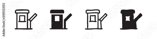 Four Hand Drawn Parking Meter Icons: Outline, Solid, Double Outline, and Sketch
