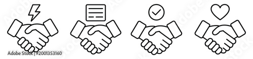 Handshake icon set, business agreement and partnership symbols, friendly handshake deal vector illustration