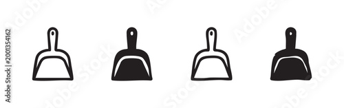 Dustpan icons in different styles, representing collecting dirt and waste.