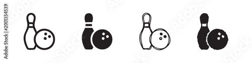 Four Bowling Icons: Two Outline, Two Solid Fill