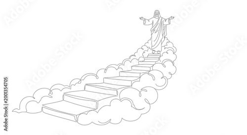 Jesus Christ on Heavenly Cloud Staircase.