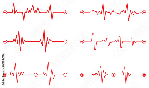 Heart rhythm set, ECG EKG heart beat pulse line vector illustration