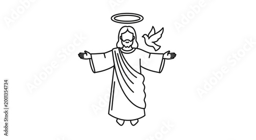 Fotografie Jesus Christ with outstretched arms and dove.