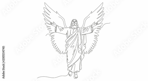 Jesus Christ with outstretched wings flying.