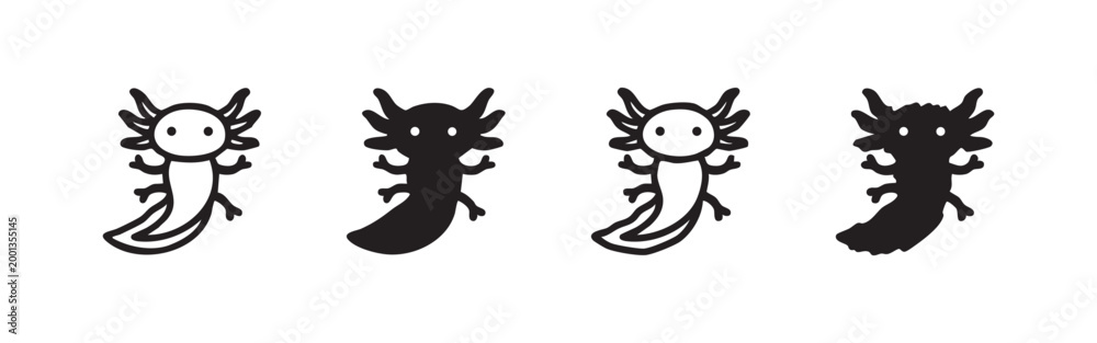 Fototapeta premium Set of axolotl icons in black and white