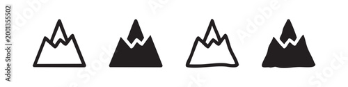 Mountains icon set, nature landscape and outdoor adventure symbols