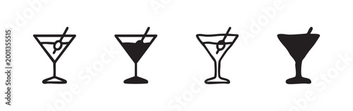 Cocktail or martini glass icon set, alcoholic beverage and bar symbols