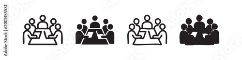 Business meeting and conference icon set, team collaboration symbols