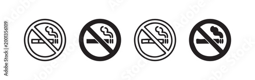 No Smoking Sign Icon Set - Vector Prohibited Tobacco Use Symbols in Different Styles