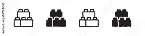 Toy Building Block Icons Set. Plastic Bricks for Children's Construction and Play.