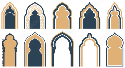 Fotografie Islamic and Moroccan arch vector designs featuring geometric symmetry and floral
