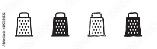 Cheese Grater Icon Set. Kitchen Tool and Cooking Utensil Shredder Symbols.
