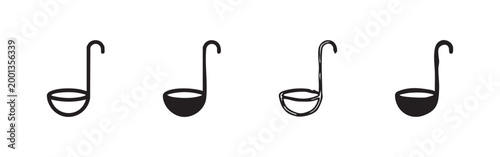 Soup Ladle Icon Set. Kitchen Tool and Serving Utensil Culinary Symbols.