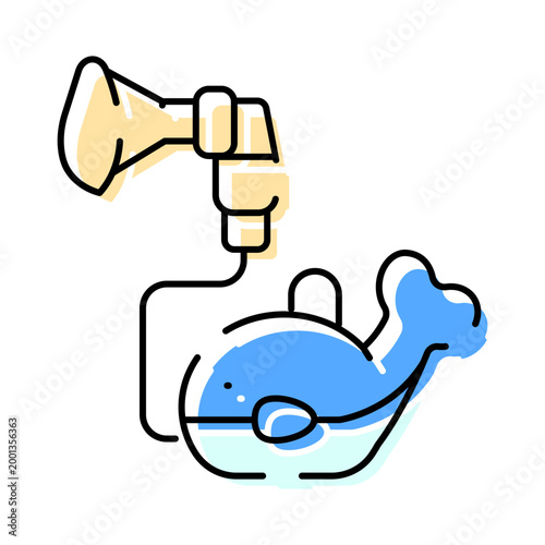 Whale shaped medical nebulizer icon providing respiratory therapy and allergy treatment for children, symbolizing pediatric healthcare and modern medicine