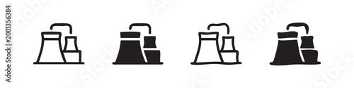 Industrial Power Plant and Factory Cooling Tower Icons - Outline Solid Sketch Variations