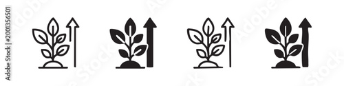 Plant Growth with Arrow Success Icon Set - Economic Progress and Sustainable Nature Graphics