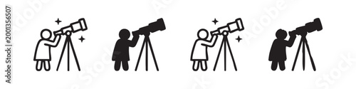 Astronomy Observer with Telescope Icon Set - Science Discovery and Space Education Elements