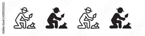 Archaeologist Digging with Trowel Icon Set - Discovery Research and Gardening Graphics