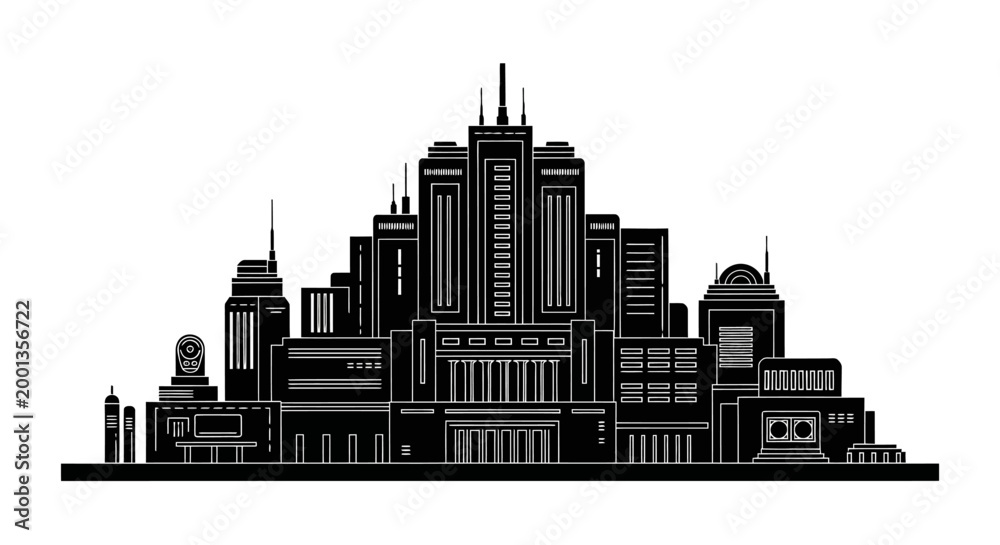 Naklejka premium City Skyline Silhouette ? Modern Urban Architecture Vector Illustration