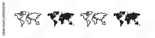 World map icon: geography, travel, global, and continents