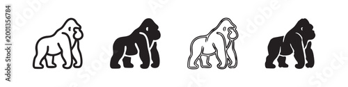Canvas Print Gorilla Icon Set - Four Artistic Styles including Line, Solid, Sketch and Bold O