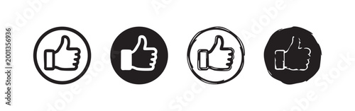 Thumbs Up Like Button Icon Set - Four Circular Styles for Social Media Feedback