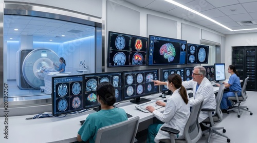 High-tech clinical environment featuring sophisticated brain imaging equipment.