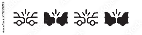 Set of four car crash icons, line and solid fill